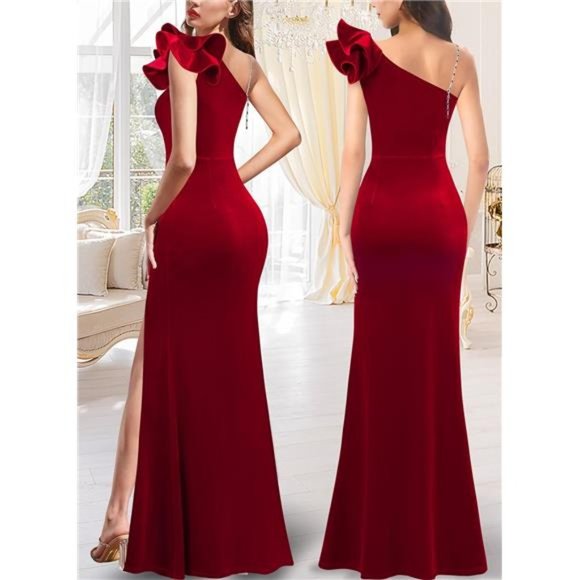 Women Red Velvet Formal Prom Wedding Cocktail Evening Gown Christmas Par… - Picture 3 of 6